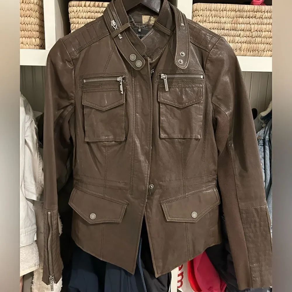 BCBGmaxazria brown leather utility jacket